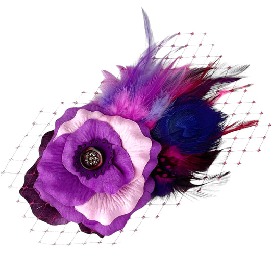 Purple Pink Rose Fascinator Clip
