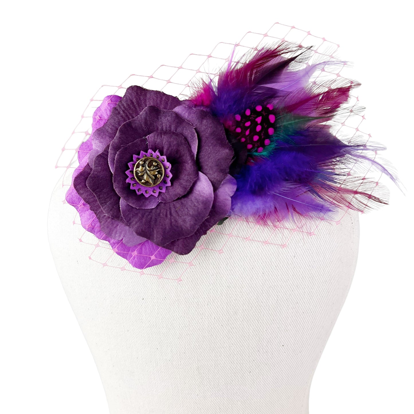 Purple Rose Feather Fascinator Hair Clip