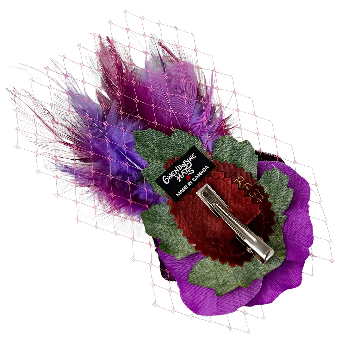 Purple Rose Feather Fascinator Hair Clip