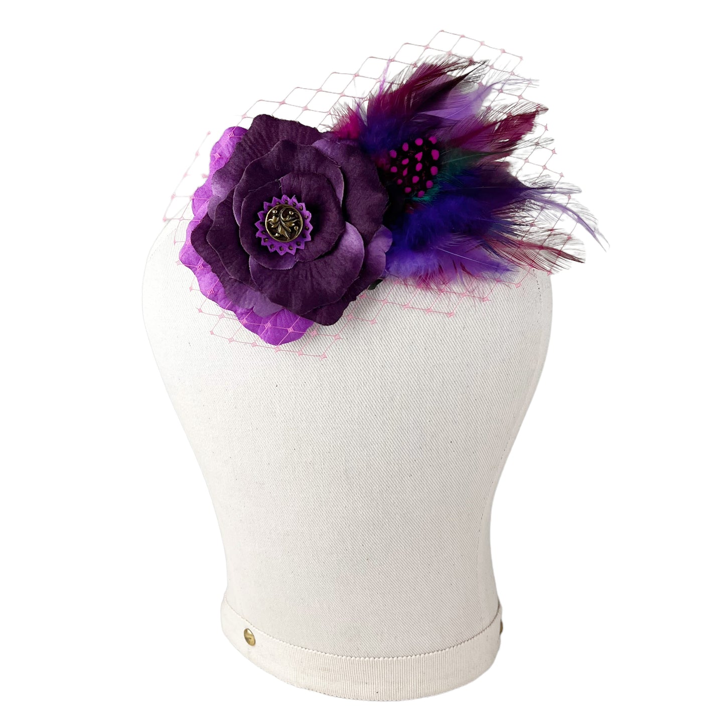 Purple Rose Feather Fascinator Hair Clip