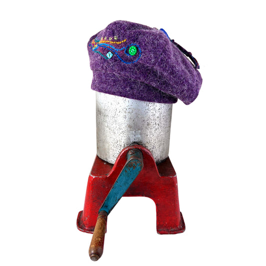 Purple Pumpkin Wool Knit Beret Embroidered with Buttons PPE1