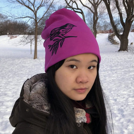 Warbler Slouchy Bird Toque Hat Raspberry Pink