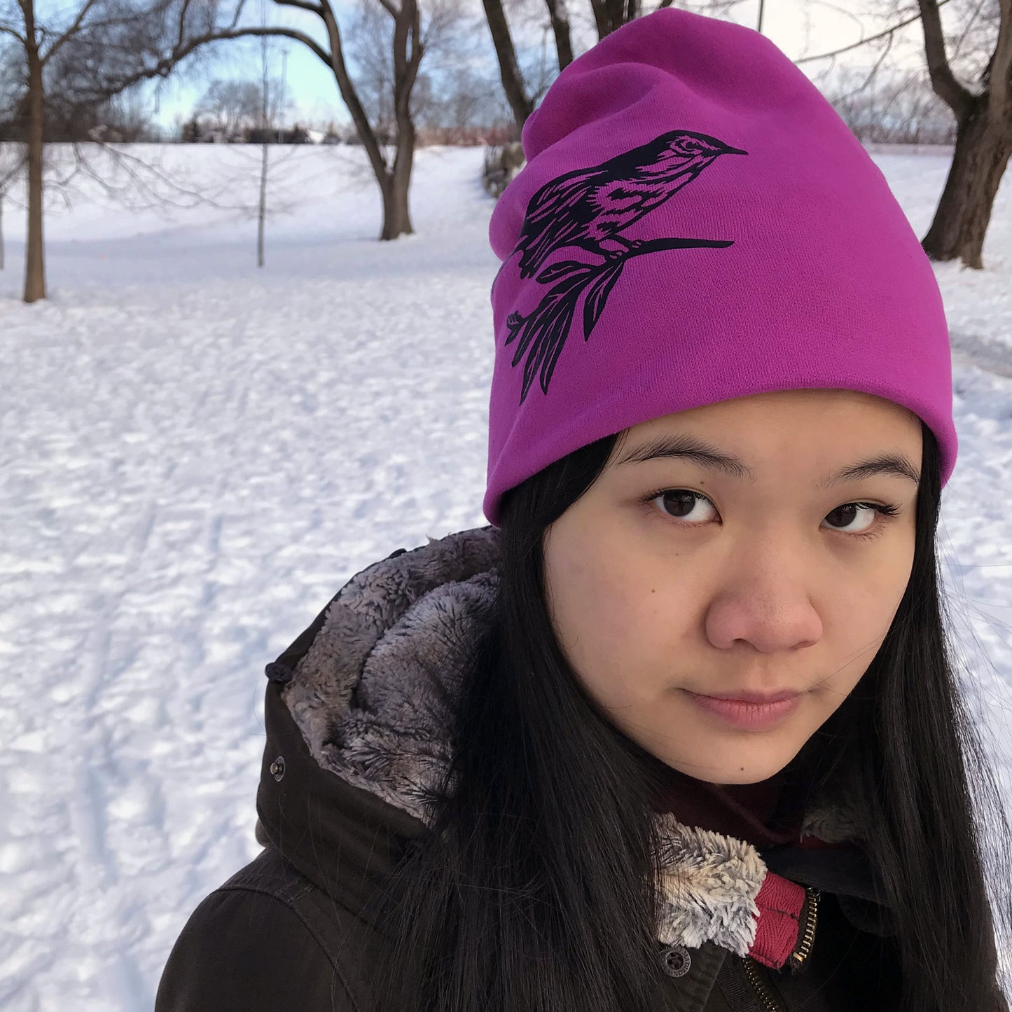 Warbler Slouchy Bird Toque Hat Raspberry Pink