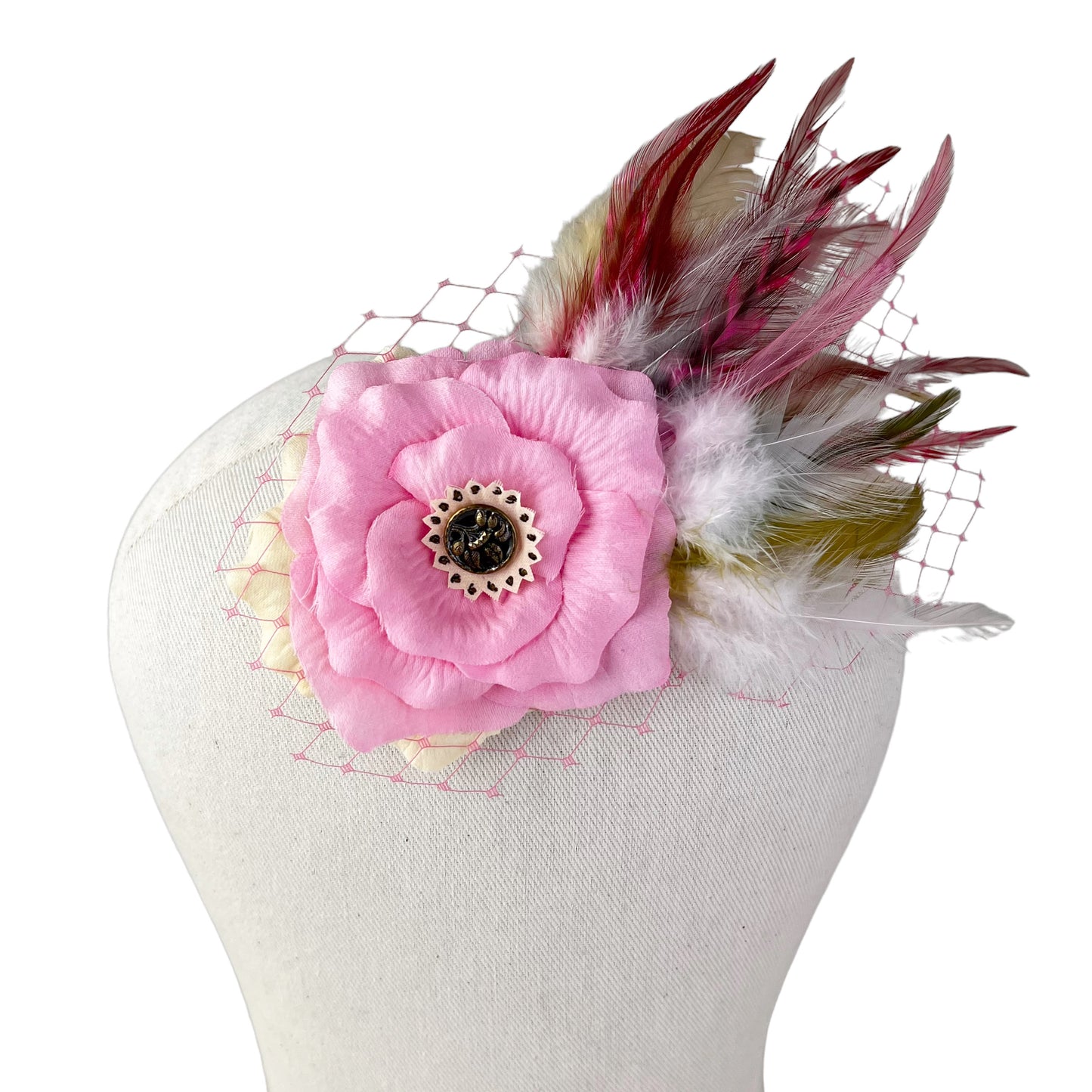 Pink Rose Feather Fascinator Hair Clip edition # 42