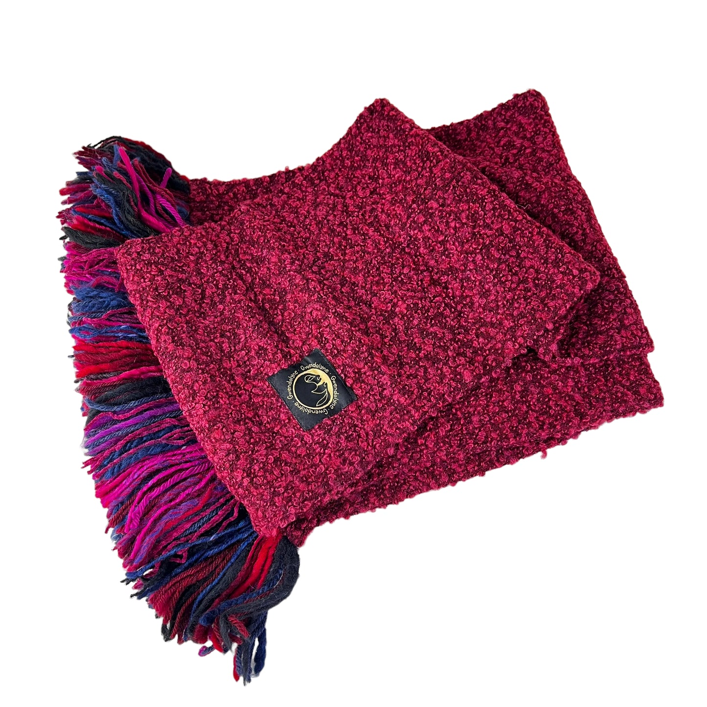 Boucle Double Knit Layer Fringe Scarf Raspberry Red