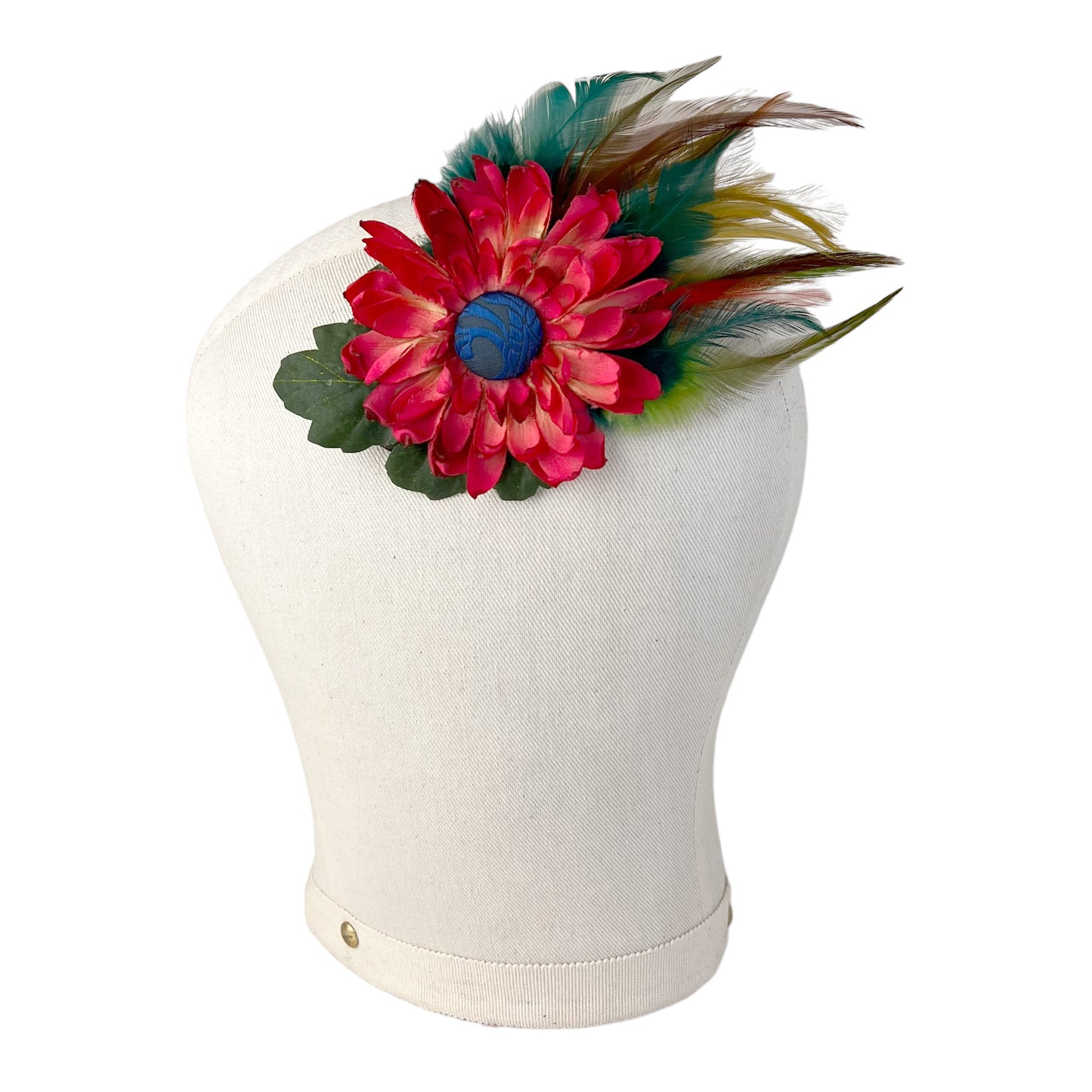 Large Flower Feather Hair Clip Coral Red