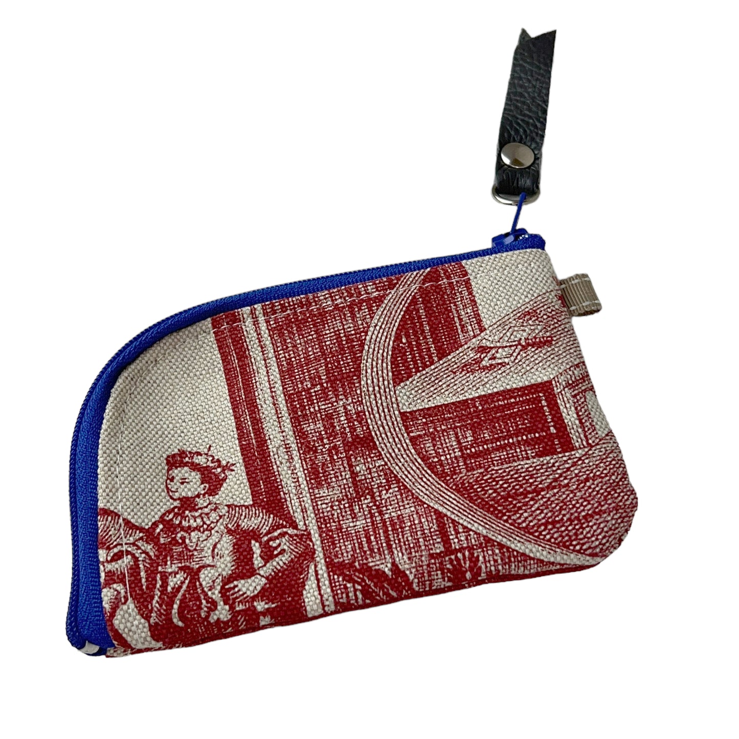 Red Toile Linen Zipper Card Wallet