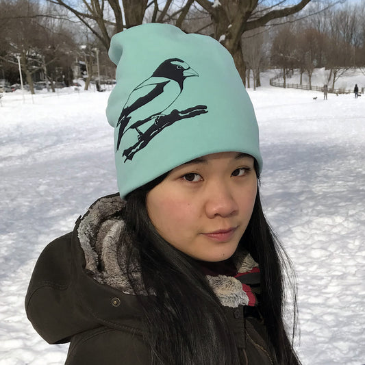 Evening Grosbeak Slouchy Bird Toque Hat Pastel Sea Foam Green