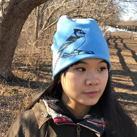 Blue Jay Bird Slouchy Toque Hat Sky Blue