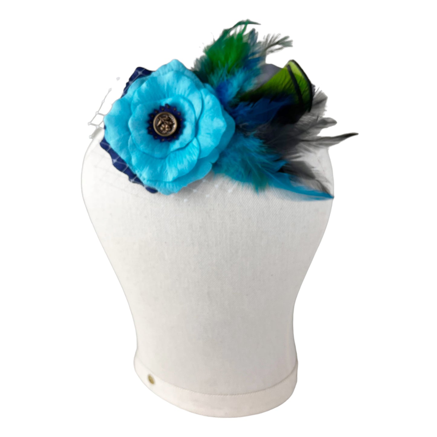 Blue Turquoise Rose Fascinator Feather Hair Clip