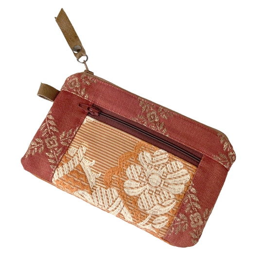Peach Patchwork Tapestry Zipper Card Wallet
