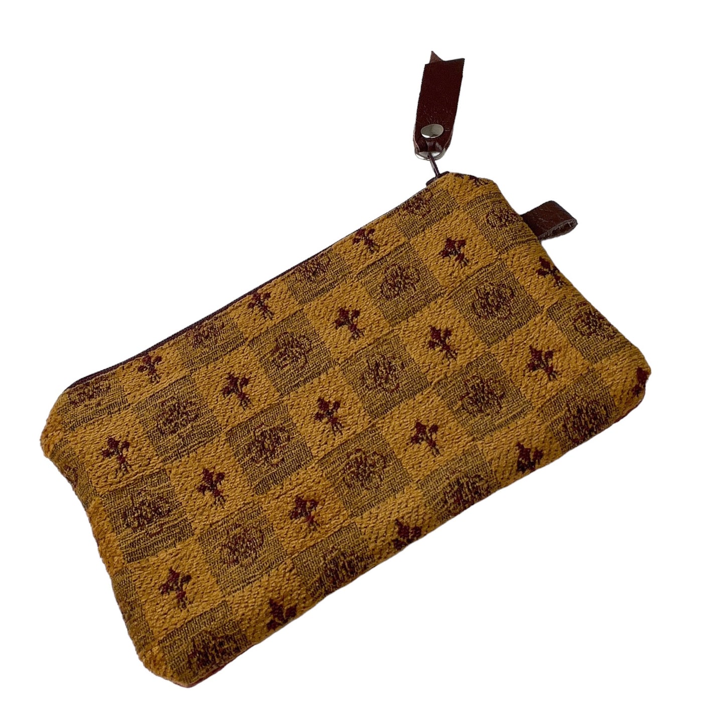 Gold Rust Teal Patchwork Tapestry Zipper Card Wallet