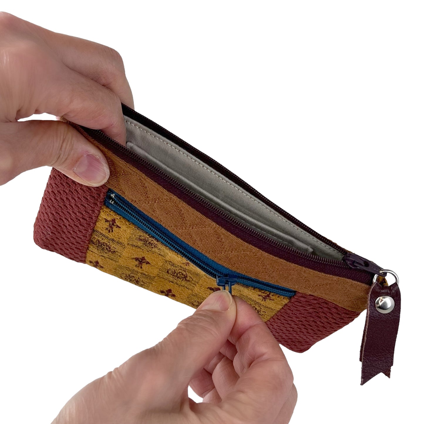 Gold Rust Teal Patchwork Tapestry Zipper Card Wallet