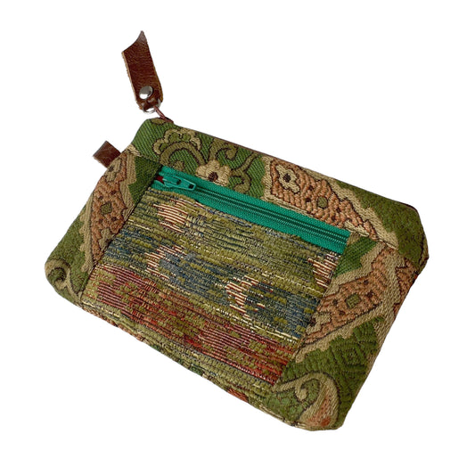 Green Patchwork Tapestry Zipper Card Wallet