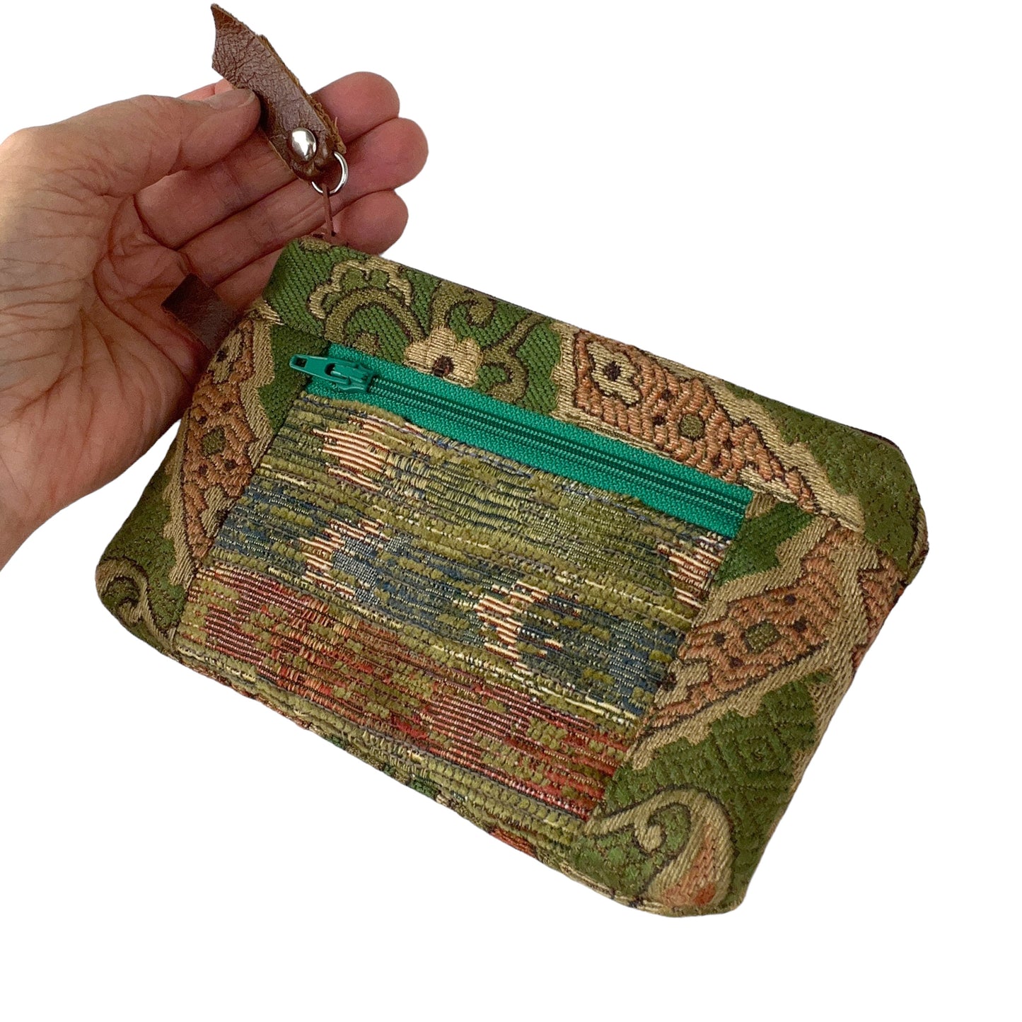 Green Patchwork Tapestry Zipper Card Wallet