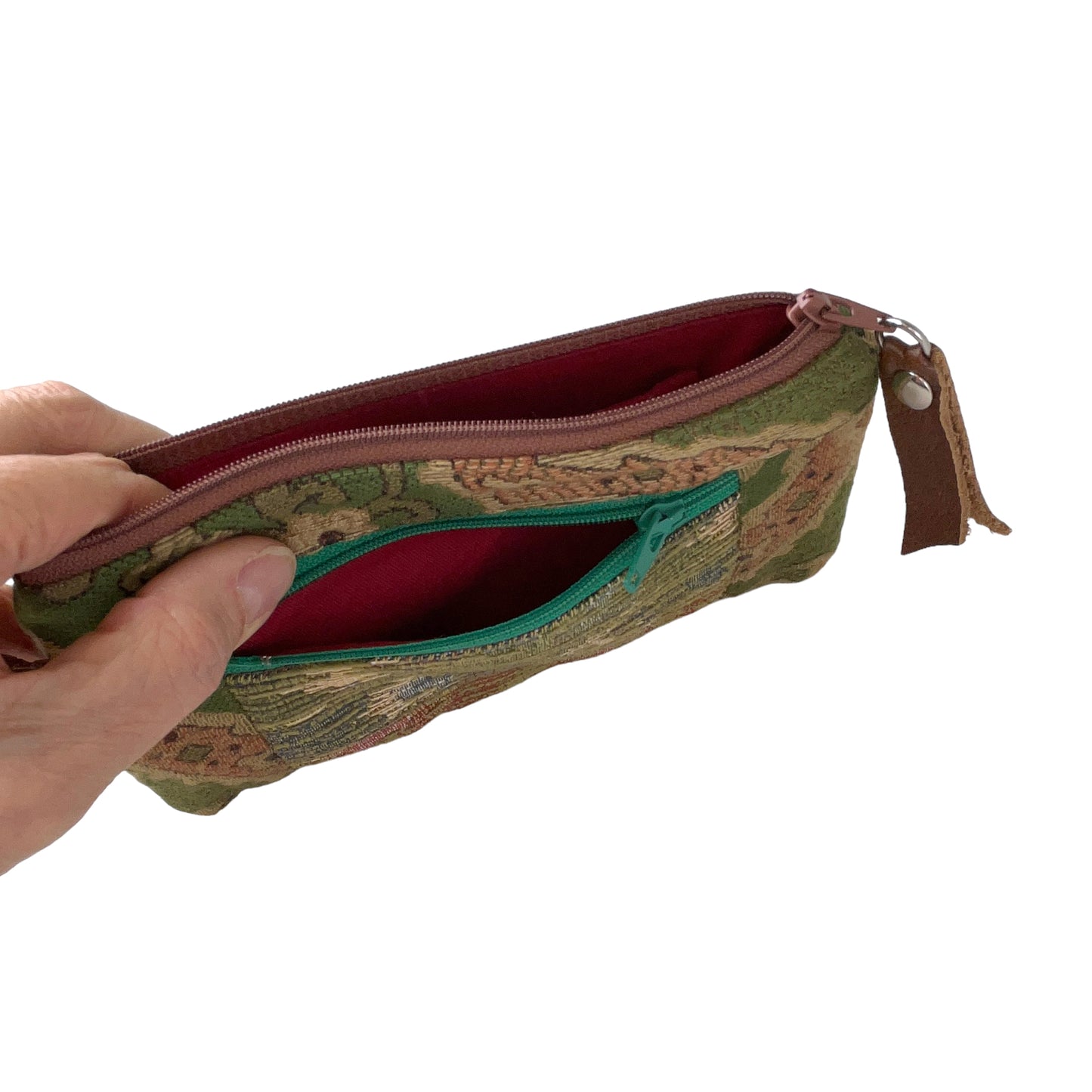 Green Patchwork Tapestry Zipper Card Wallet