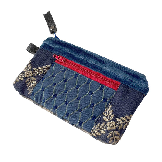 Blue Red Patchwork Tapestry Zipper Card Wallet