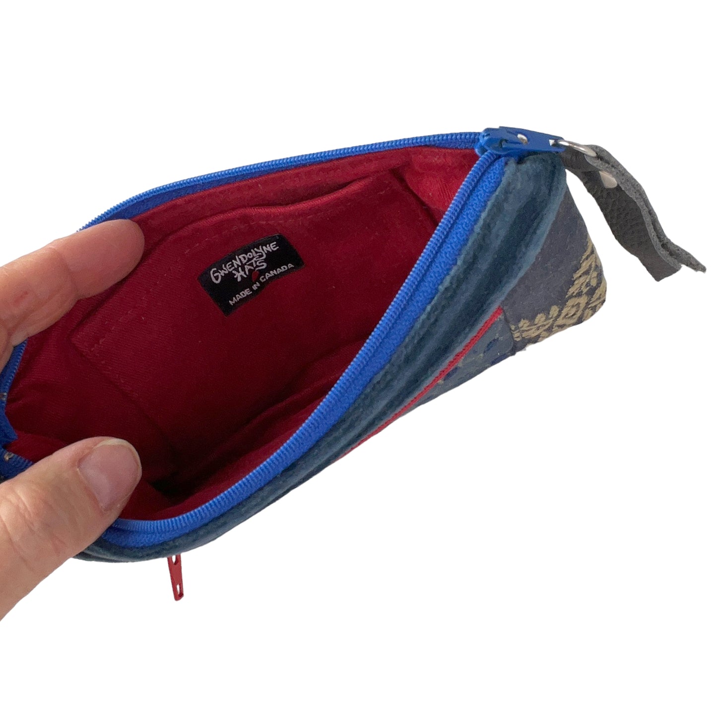 Blue Red Patchwork Tapestry Zipper Card Wallet