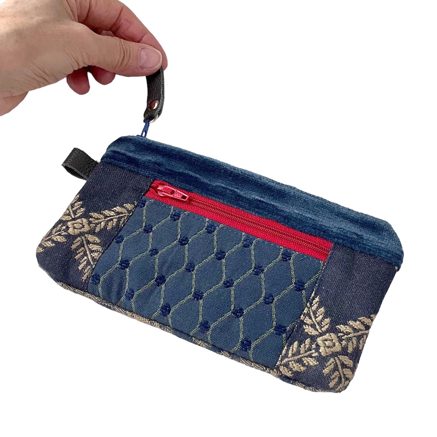 Blue Red Patchwork Tapestry Zipper Card Wallet
