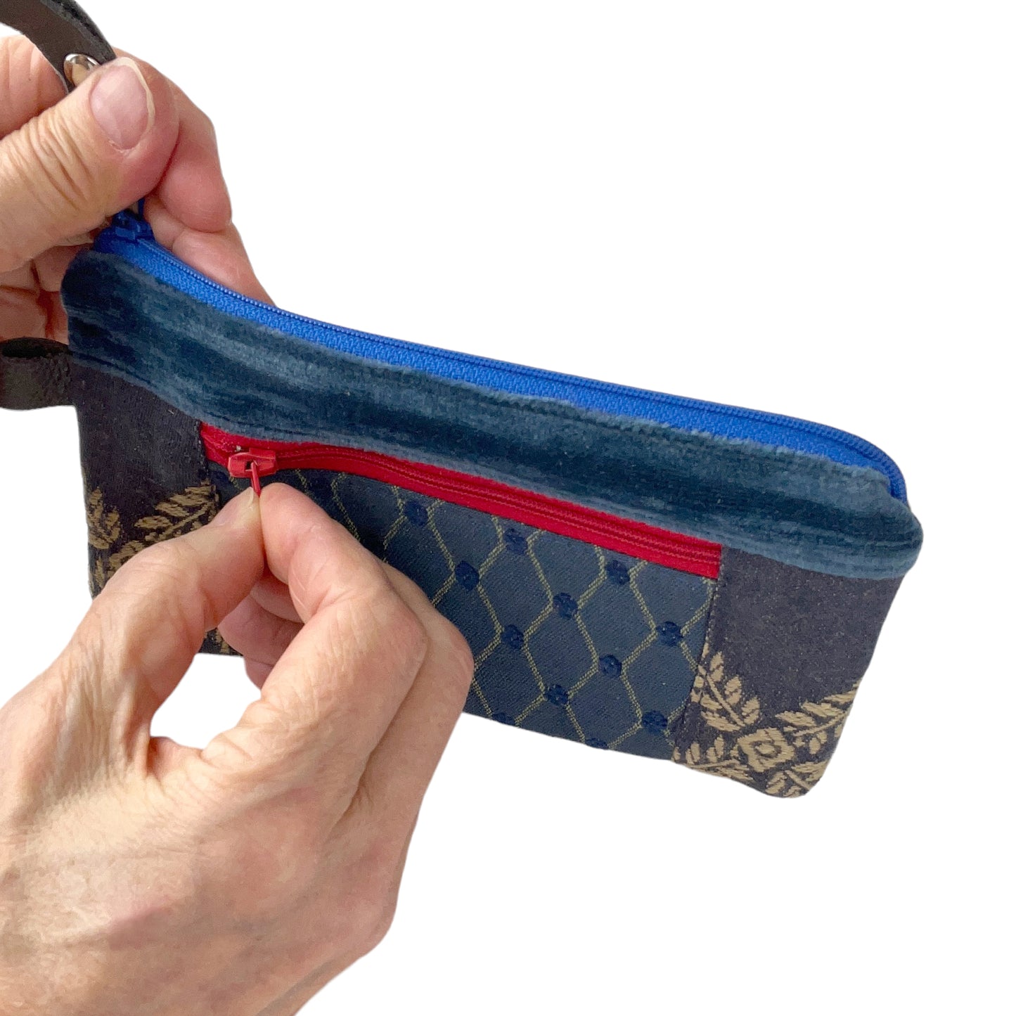 Blue Red Patchwork Tapestry Zipper Card Wallet