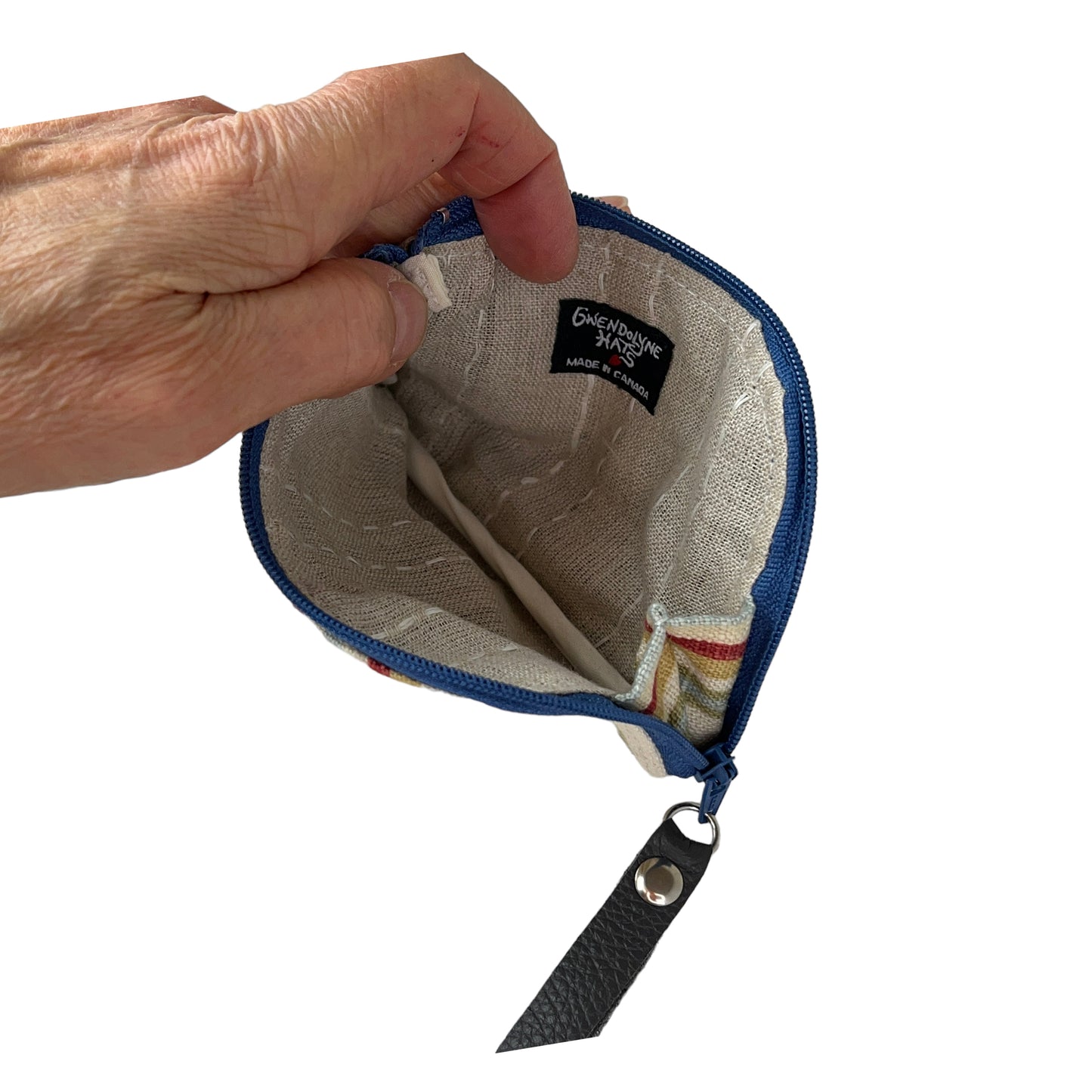 Stripe Linen Zipper Card Wallet