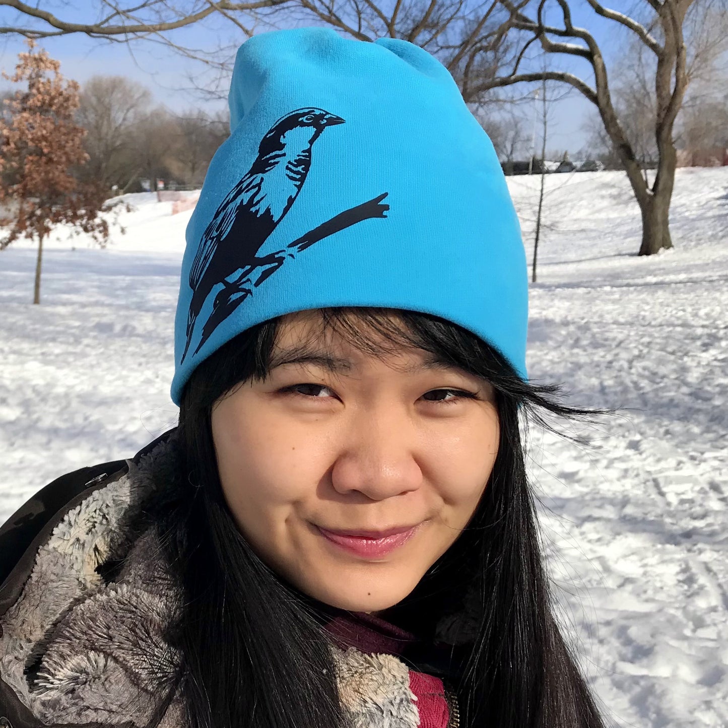 Sparrow Bird Slouchy Toque Hat Turquoise Blue