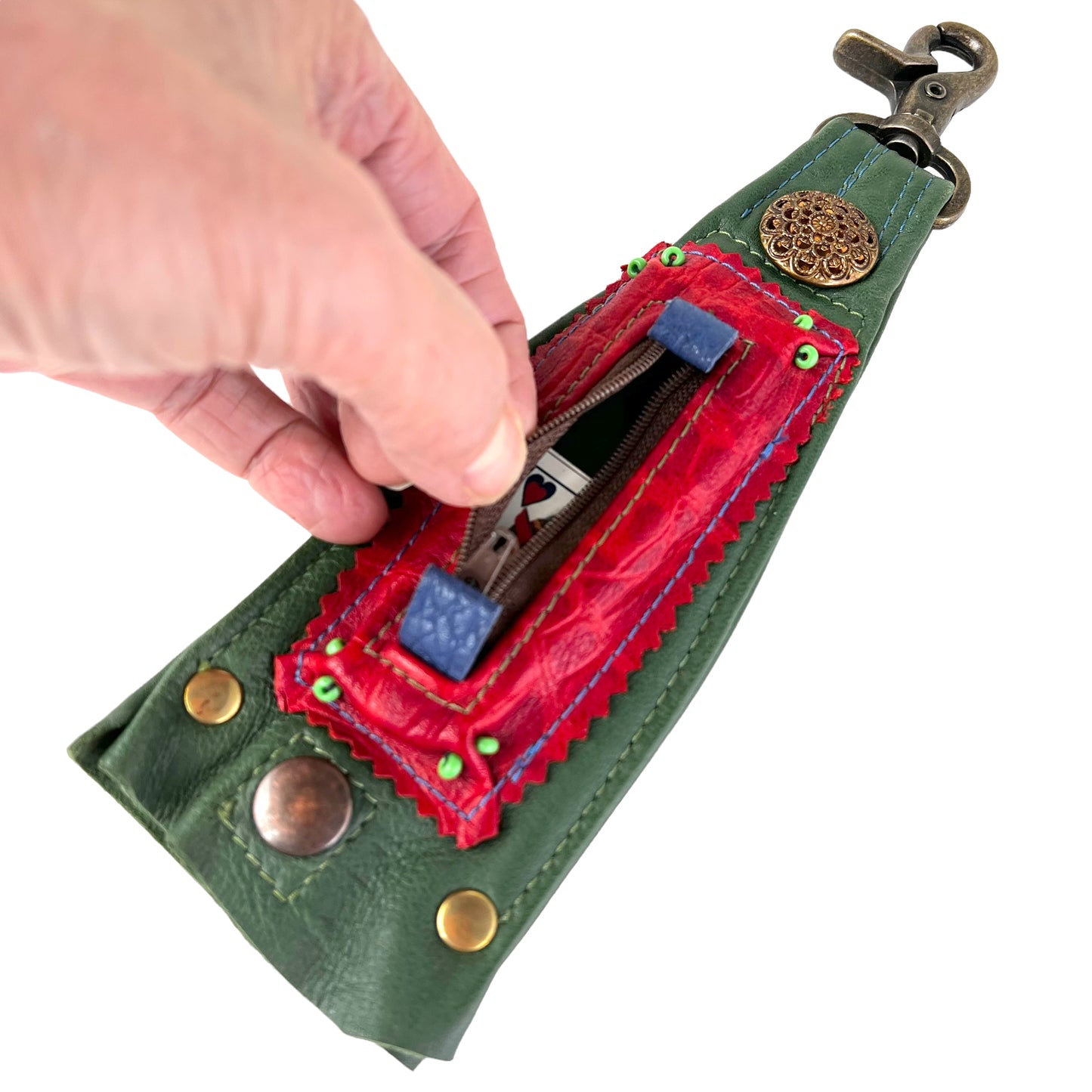 Zephr Talisman Leather Spring Hook Pocket Attachable ZE01 Green