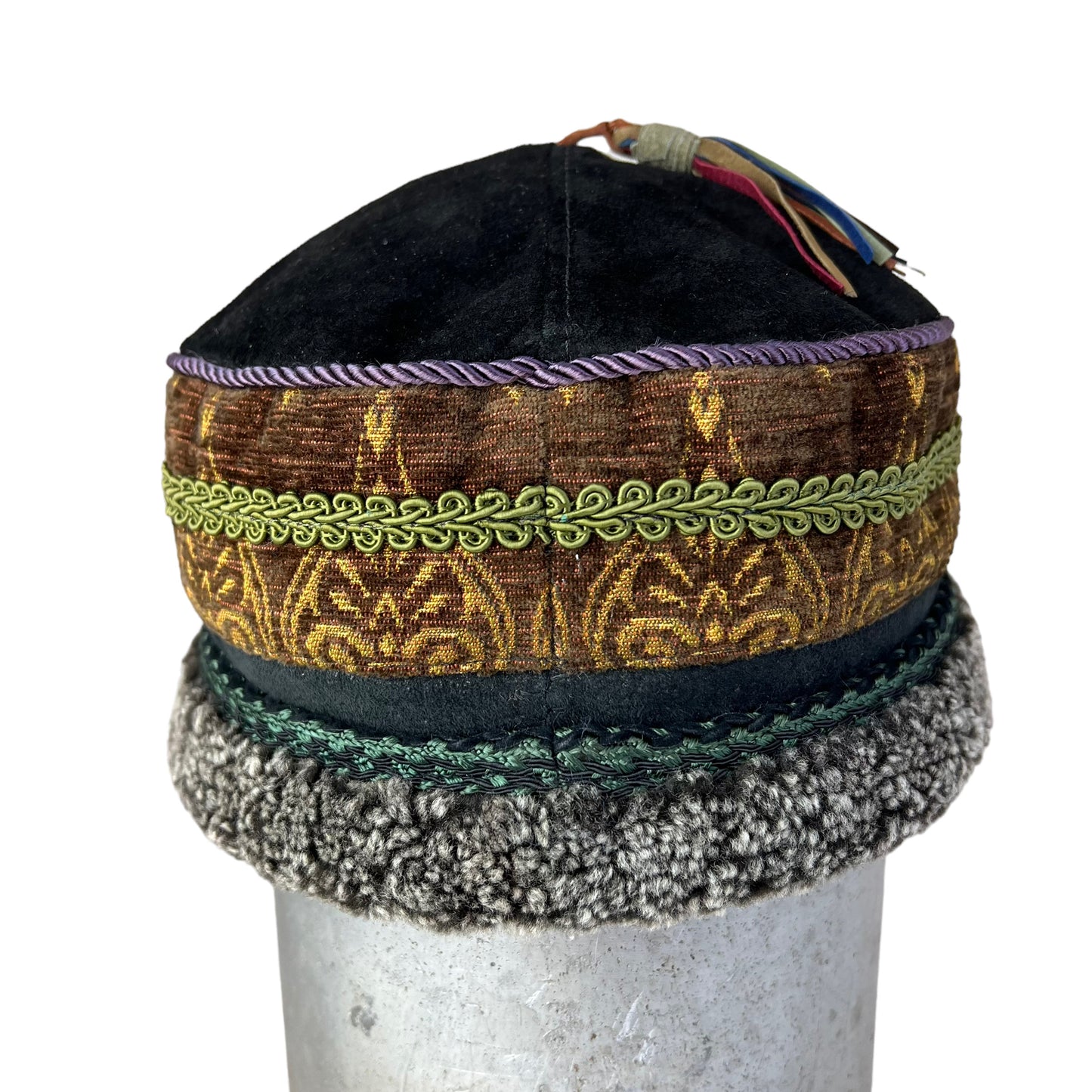 Tibetan Pillbox Hat X Small Brown Gold