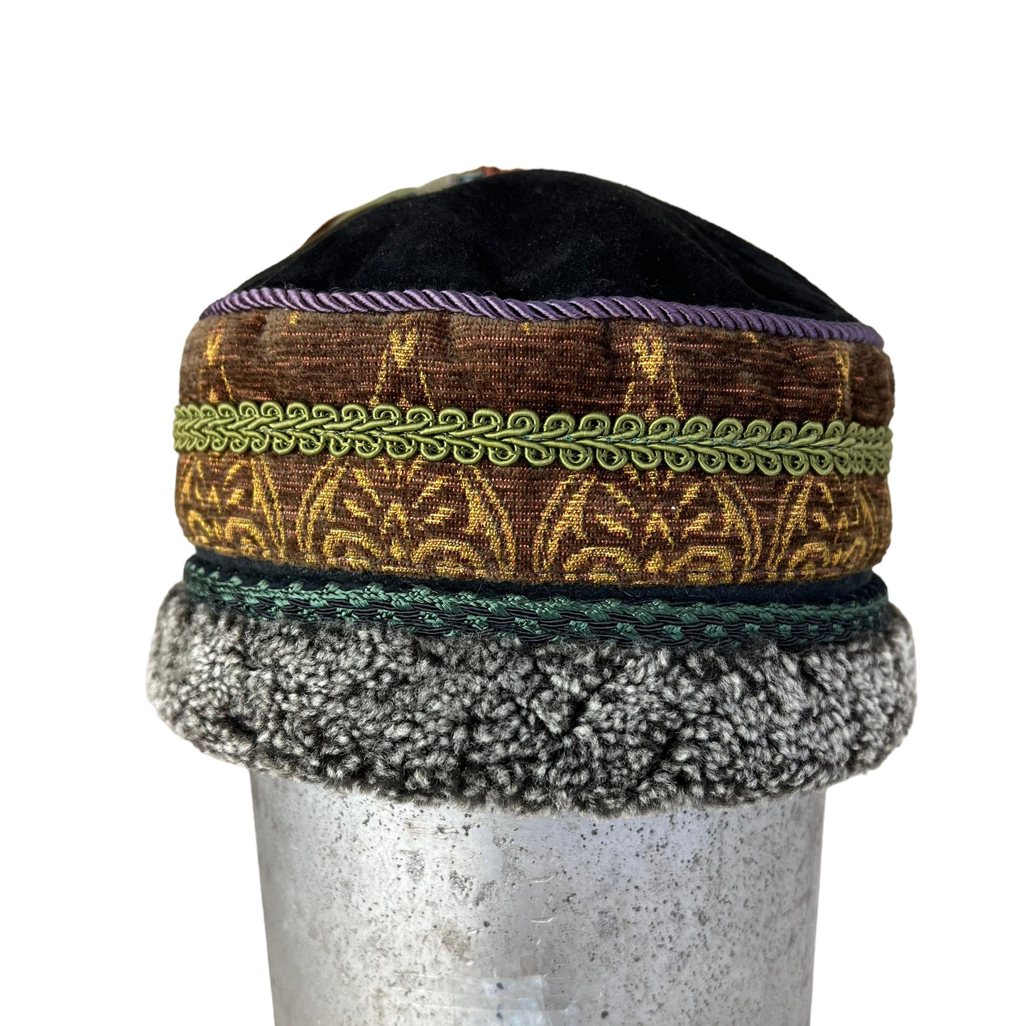 Tibetan Pillbox Hat X Small Brown Gold