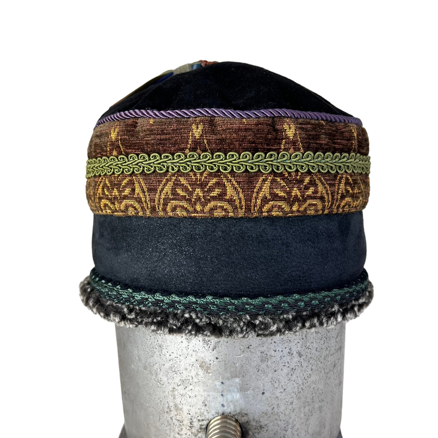 Tibetan Pillbox Hat X Small Brown Gold