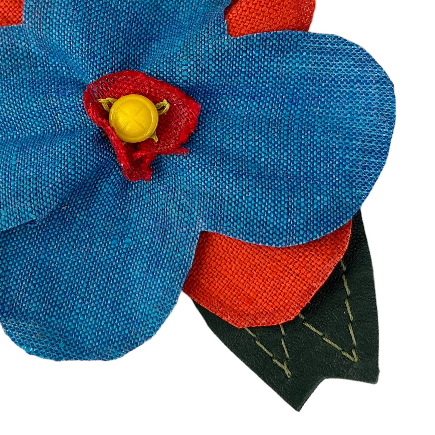 Linen Flower Brooch Pin Large Turquoise Orange