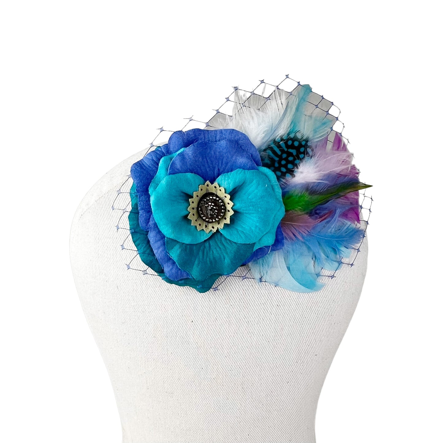 Blue Turquoise Rose Fascinator Hair Clip