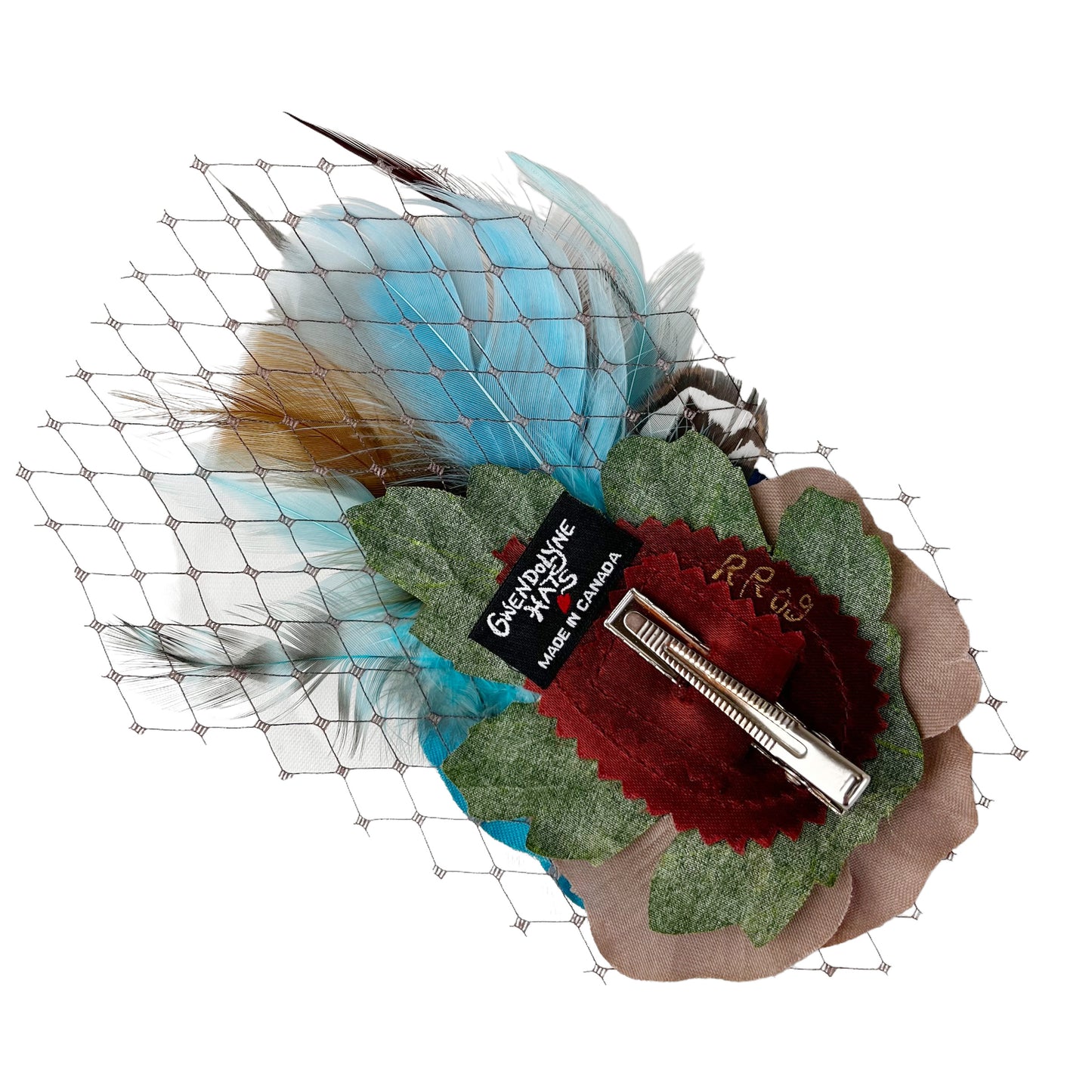 Blue Turquoise Rose Feather Fascinator Hair Clip