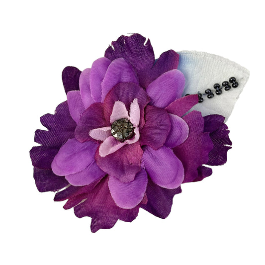 Small Flower Hat Clip Violet Purple Black Beads