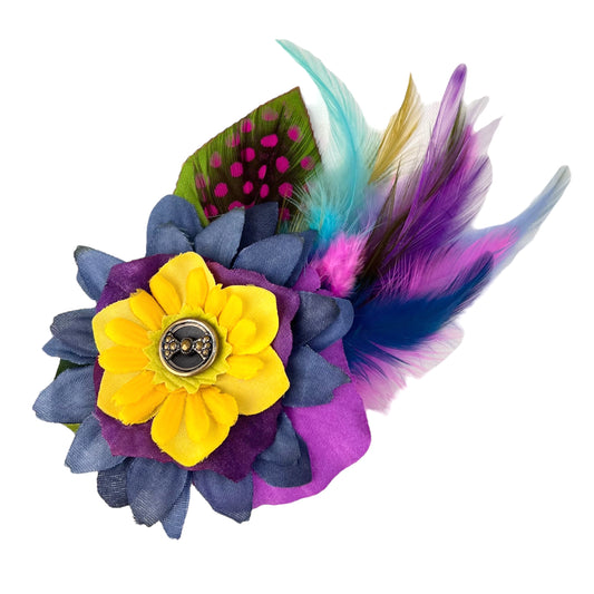 Small Flower Feather Hair Clip Yellow Navy Pink