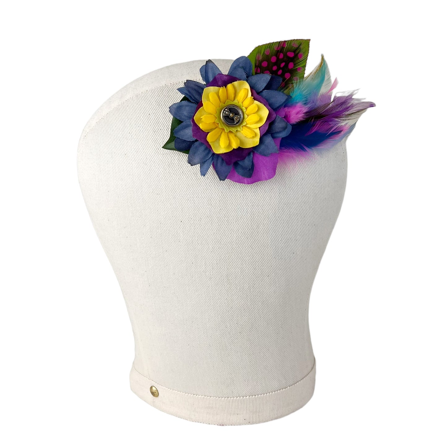 Small Flower Feather Hair Clip Yellow Navy Pink