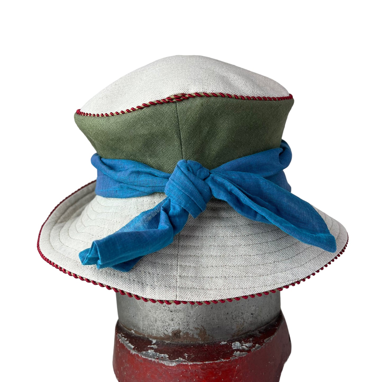 Zinnia Design Linen Wide Rim Sun Hat Small Blue Olive