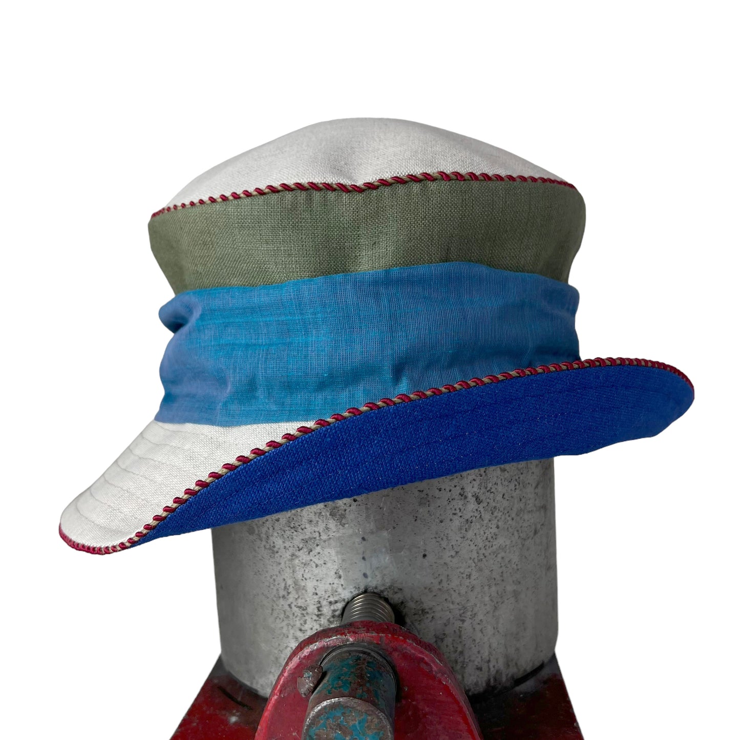 Zinnia Design Linen Wide Rim Sun Hat Small Blue Olive