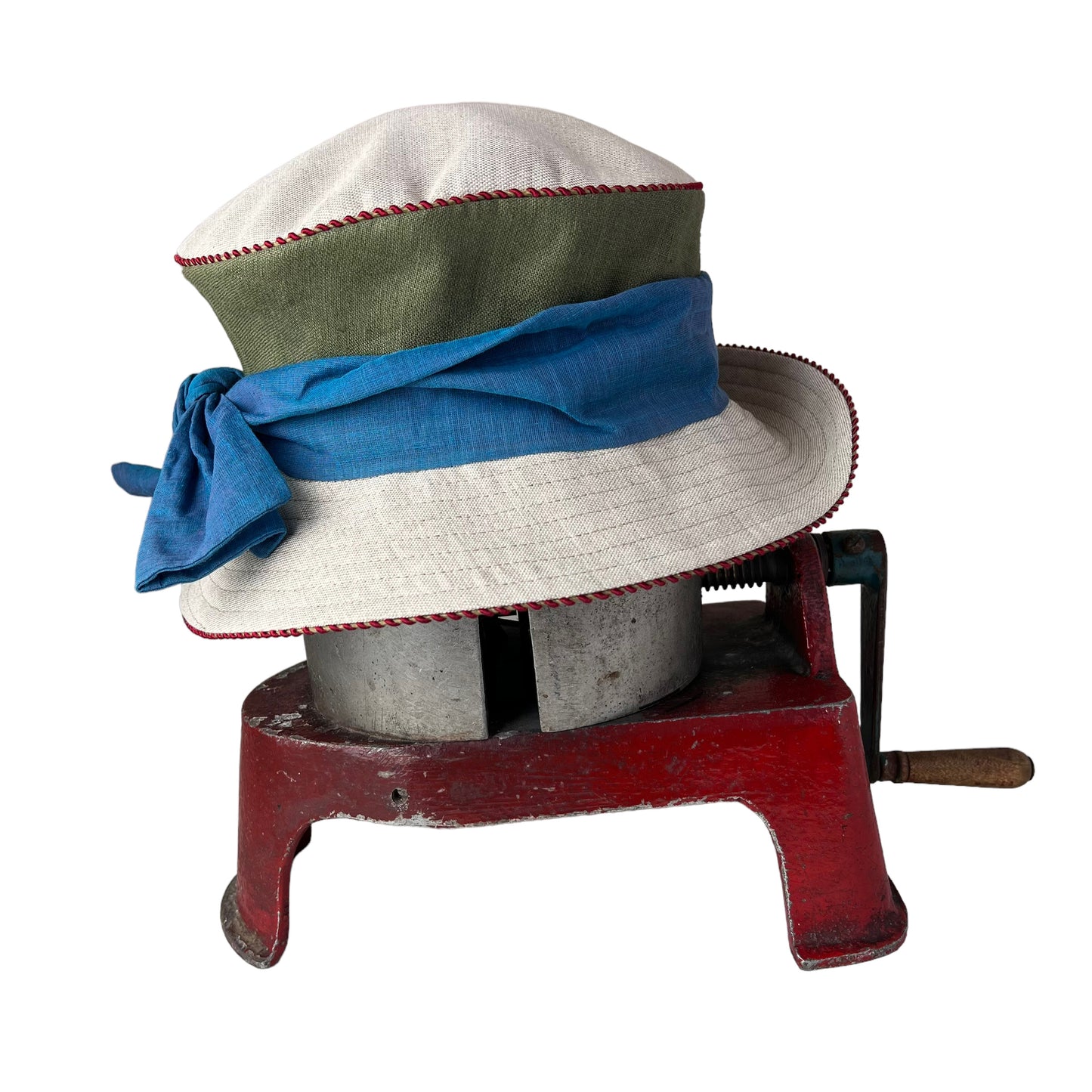 Zinnia Design Linen Wide Rim Sun Hat Small Blue Olive