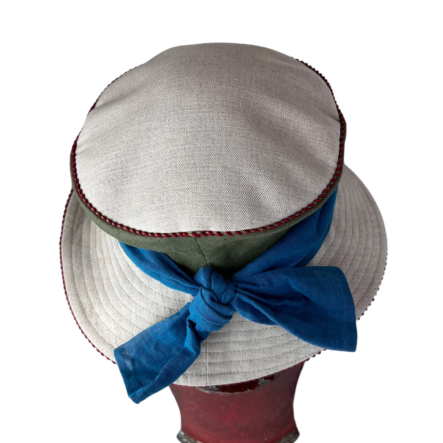 Zinnia Design Linen Wide Rim Sun Hat Small Blue Olive