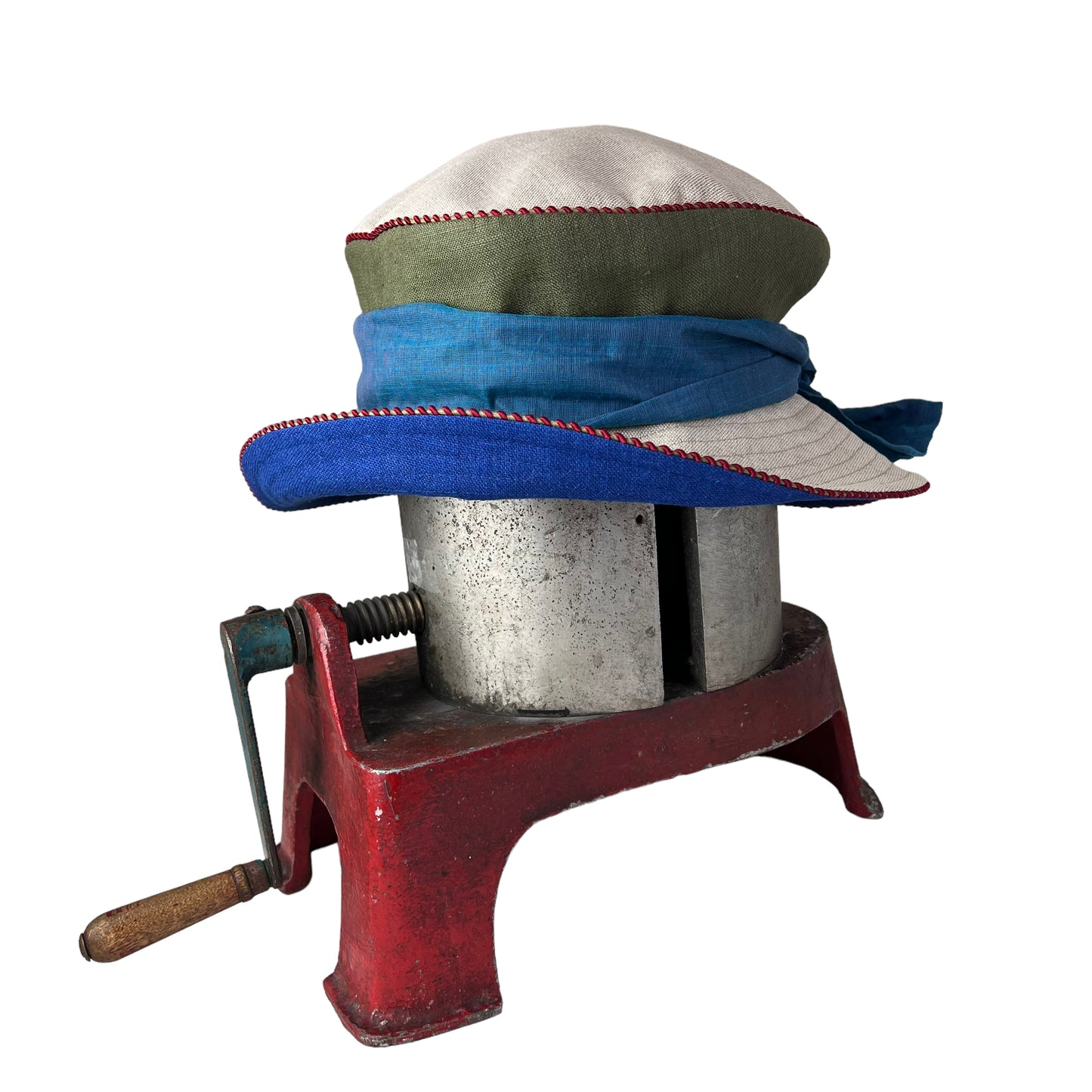 Zinnia Design Linen Wide Rim Sun Hat Small Blue Olive