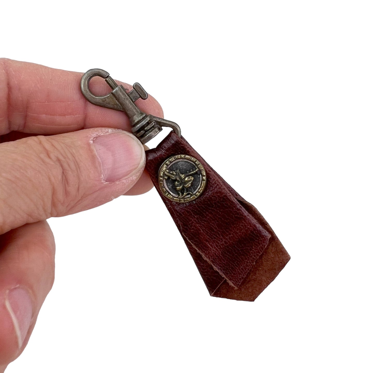 Zipper Fob Brown Lamb Leather Spring Hook