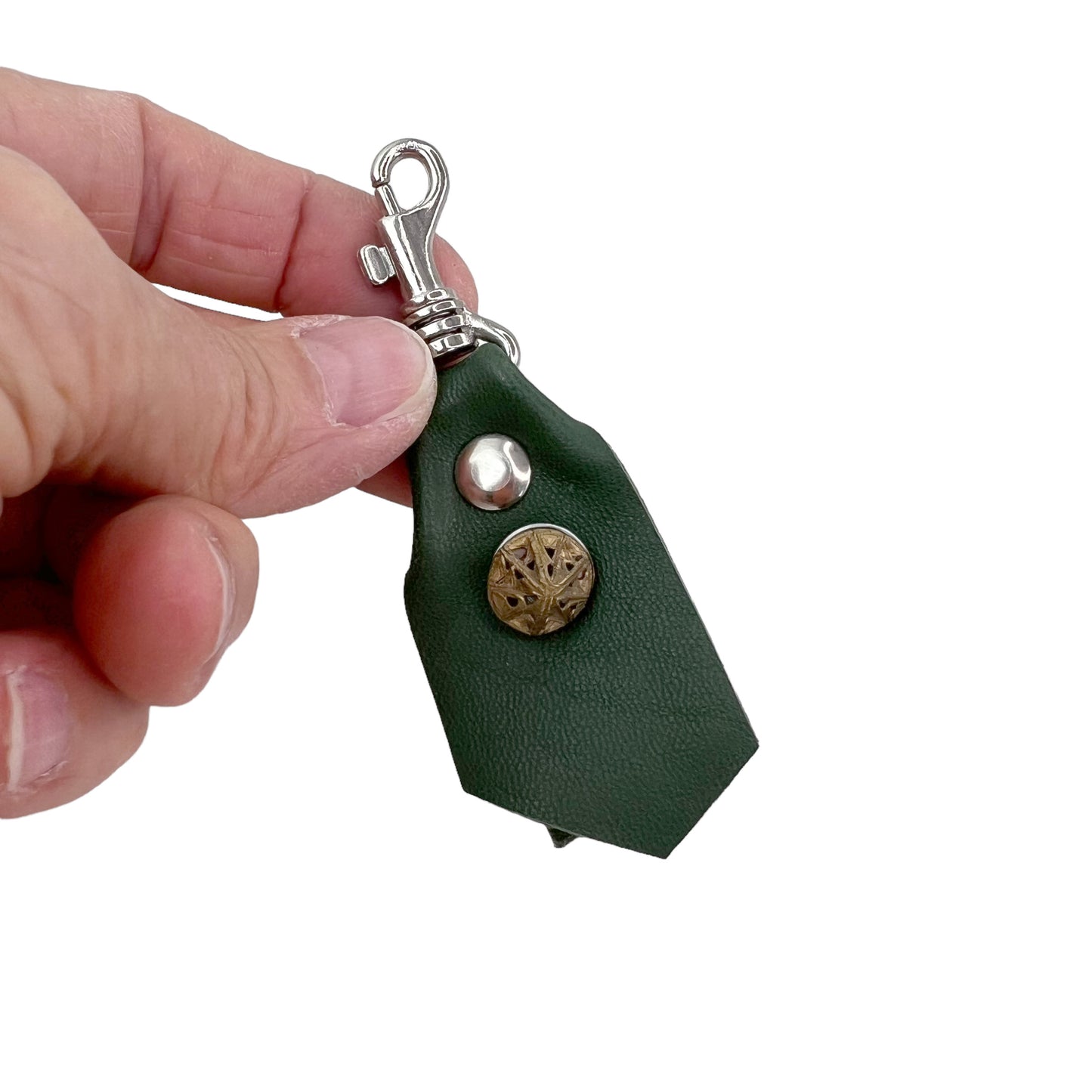 Zipper Fob Green Lamb Leather Spring Hook