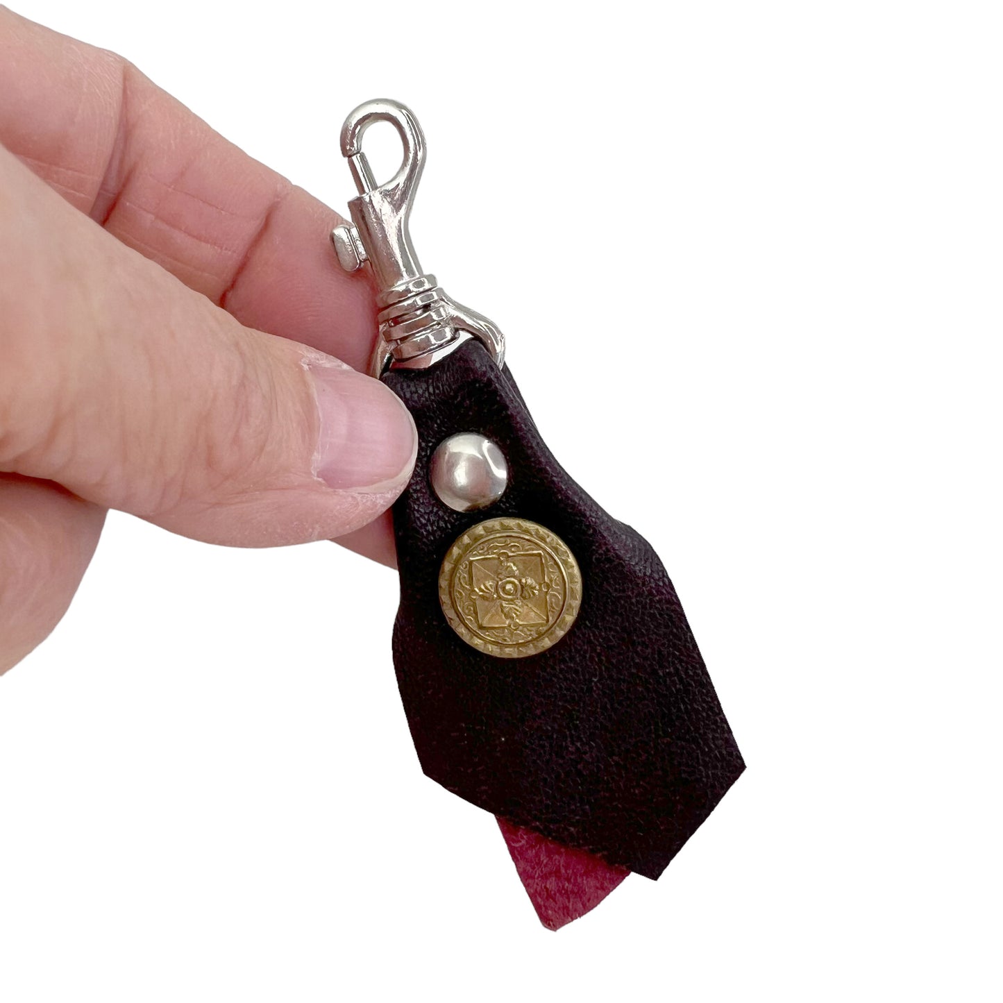 Zipper Fob Ox Blood Lamb Leather Spring Hook