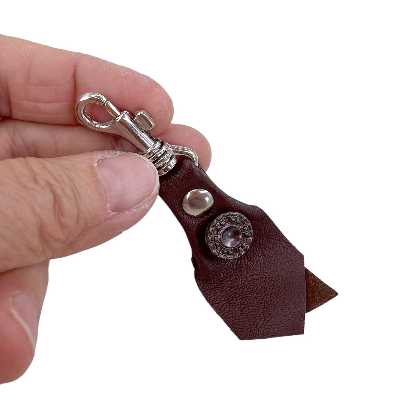 Zipper Fob Brown Lamb Leather Spring Hook