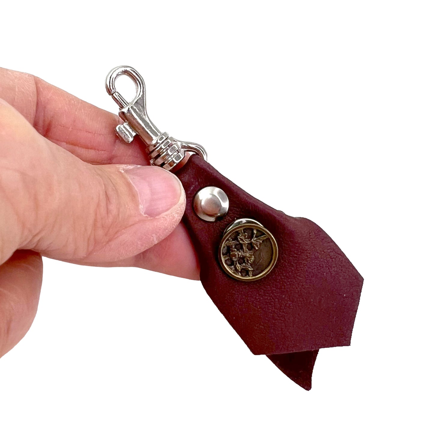 Zipper Fob Brown Lamb Leather Spring Hook