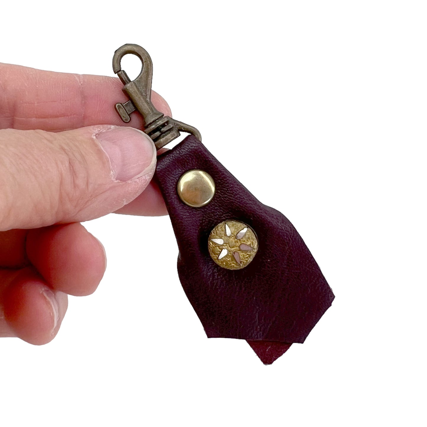 Zipper Fob Ox Blood Lamb Leather Spring Hook