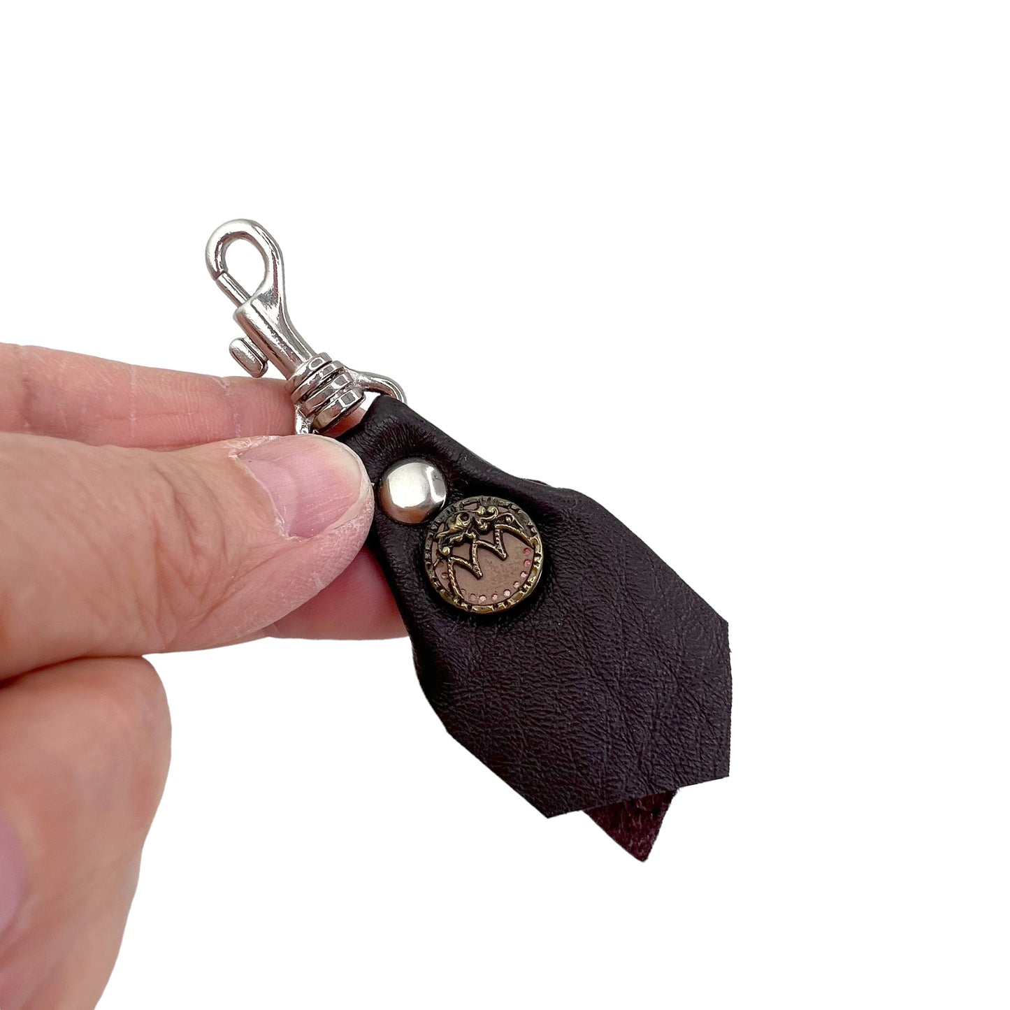 Zipper Fob Dark Brown Lamb Leather Spring Hook
