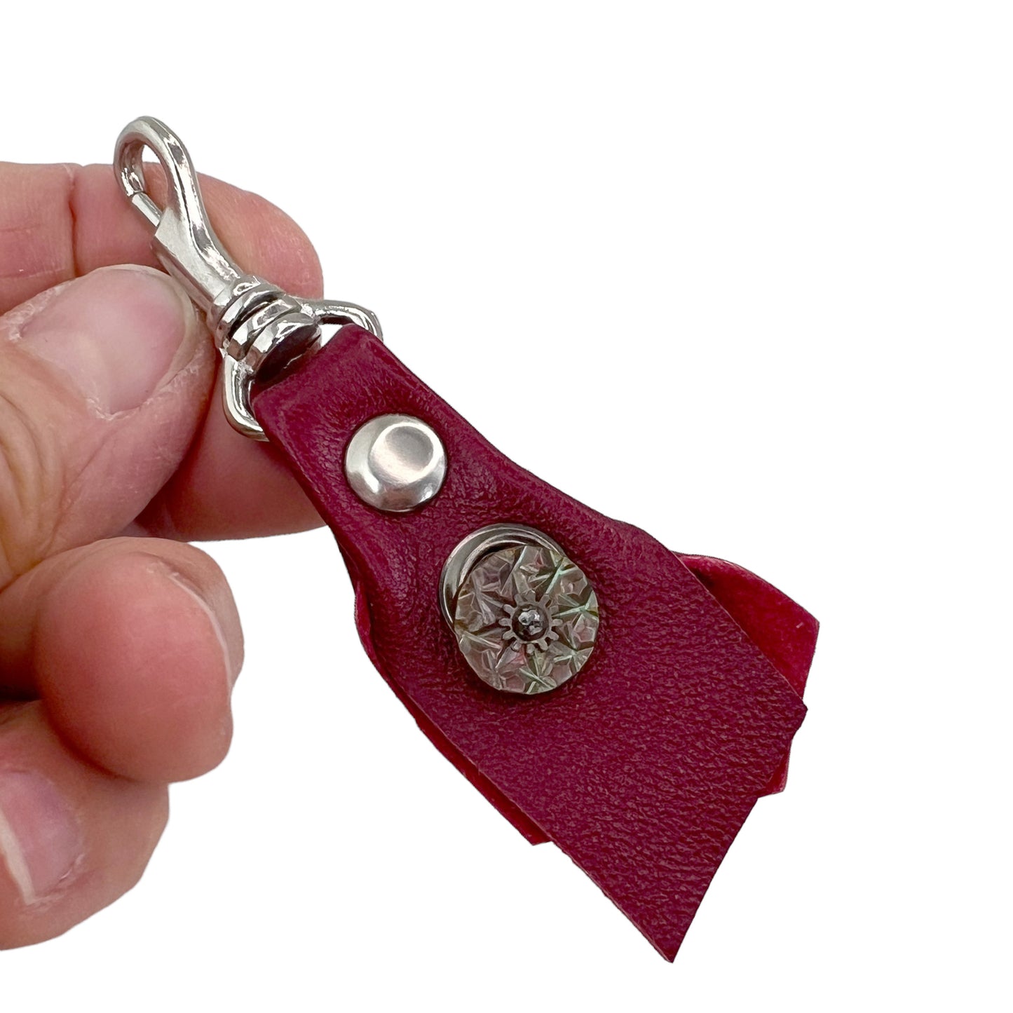 Zipper Fob Red Lamb Leather Spring Hook
