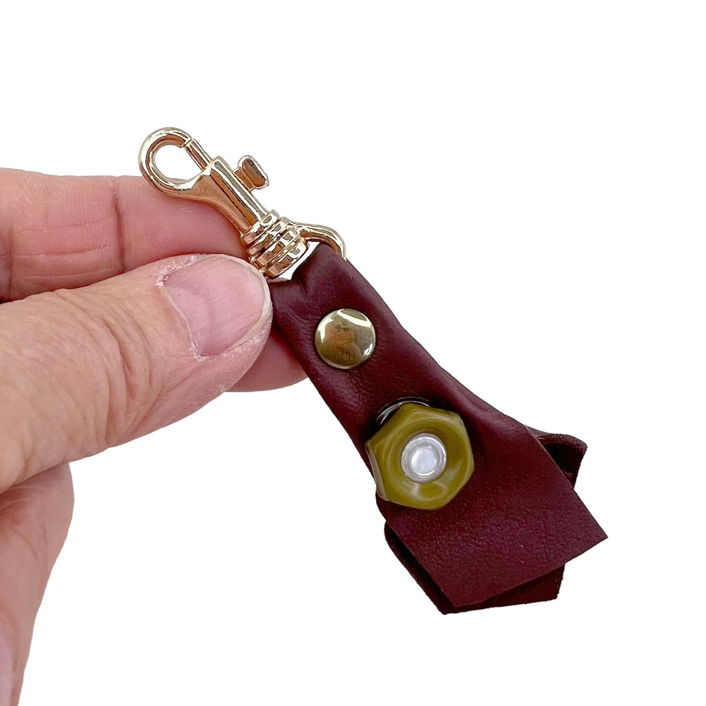 Zipper Fob Clay Brown Lamb Leather Spring Hook